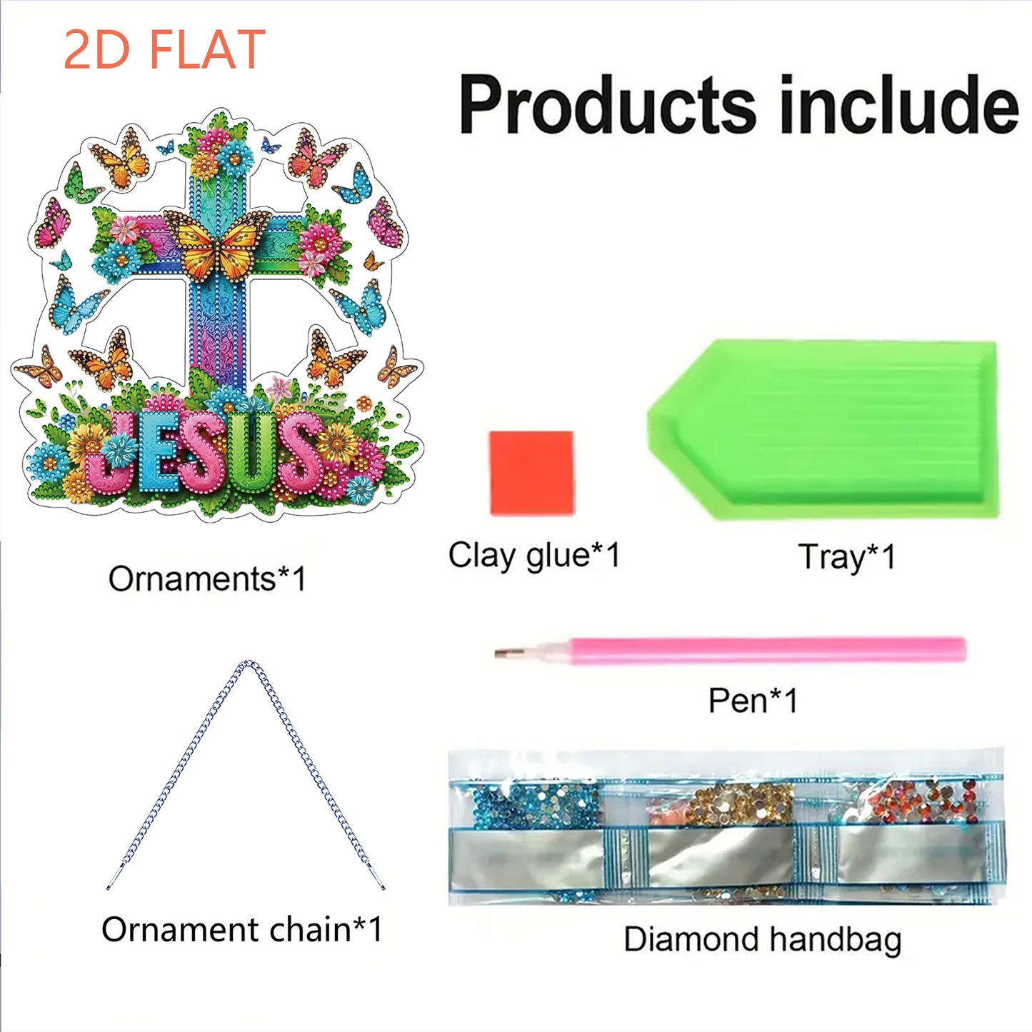 Easter 2D Flat DIY Hanging Diamond Art Ornament Home Window Pendant (Cross)