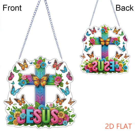 Easter 2D Flat DIY Hanging Diamond Art Ornament Home Window Pendant (Cross)