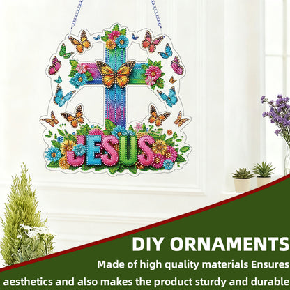 Easter 2D Flat DIY Hanging Diamond Art Ornament Home Window Pendant (Cross)