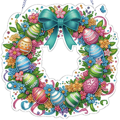 Easter 2D Flat DIY Hanging Diamond Art Ornament Home Window Pendant (Egg Wreath)