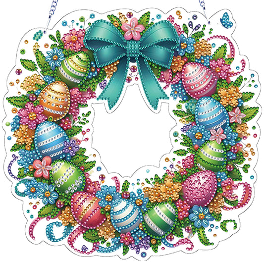 Easter 2D Flat DIY Hanging Diamond Art Ornament Home Window Pendant (Egg Wreath)