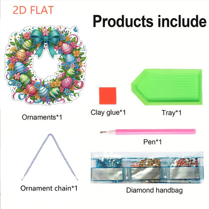 Easter 2D Flat DIY Hanging Diamond Art Ornament Home Window Pendant (Egg Wreath)