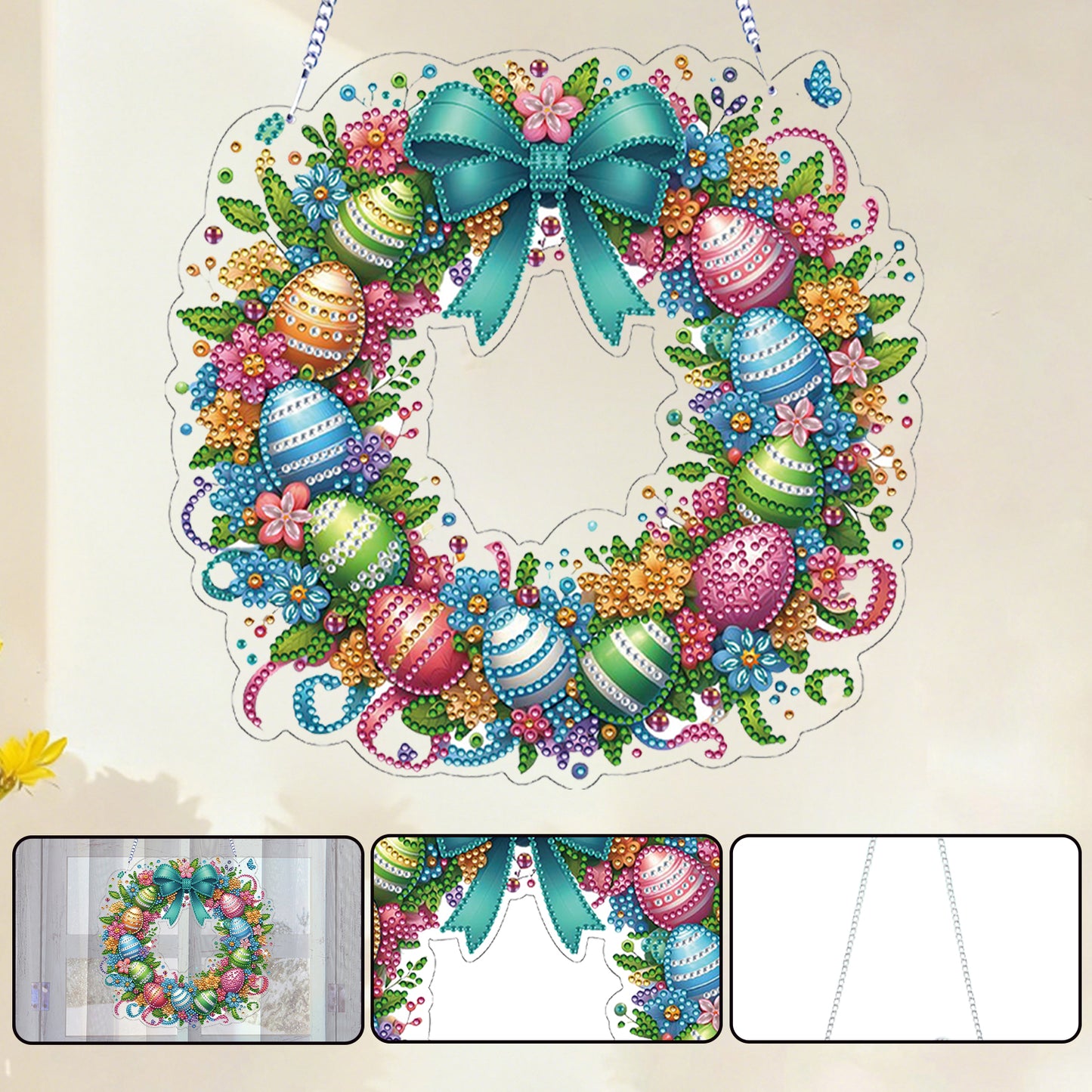 Easter 2D Flat DIY Hanging Diamond Art Ornament Home Window Pendant (Egg Wreath)