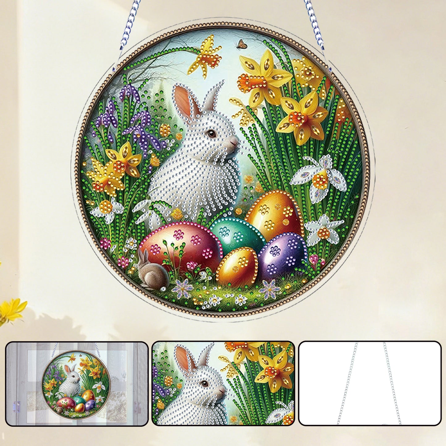 Easter 2D Flat DIY Hanging Diamond Art Ornament Home Window Pendant (Bunny)