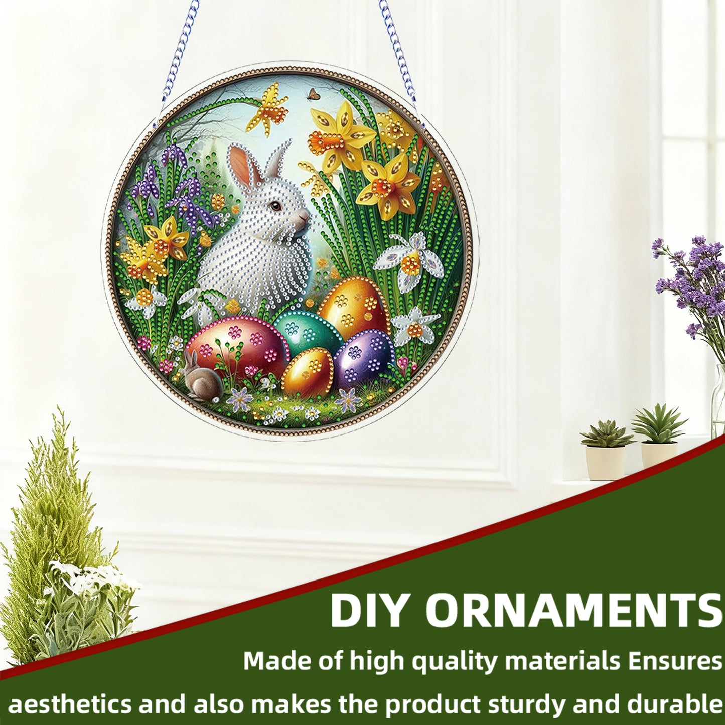 Easter 2D Flat DIY Hanging Diamond Art Ornament Home Window Pendant (Bunny)