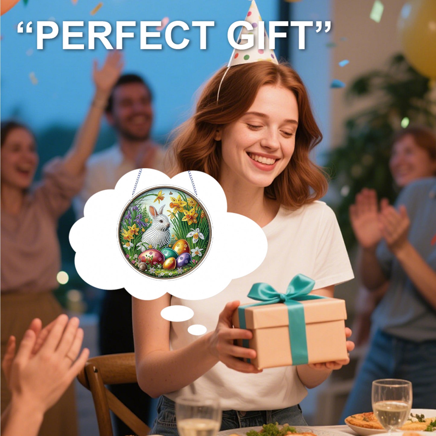 Easter 2D Flat DIY Hanging Diamond Art Ornament Home Window Pendant (Bunny)