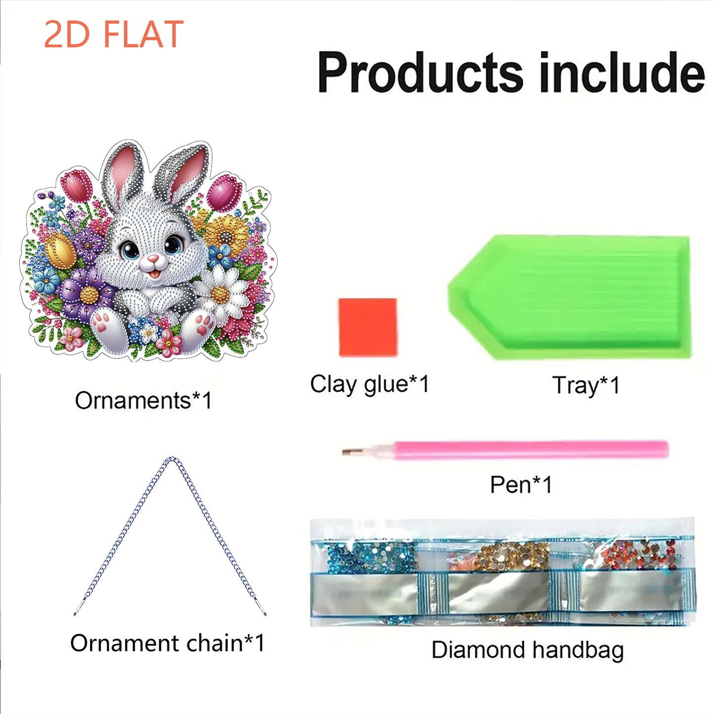 Easter 2D Flat DIY Hanging Diamond Art Ornament Home Window Pendant (Bunny)