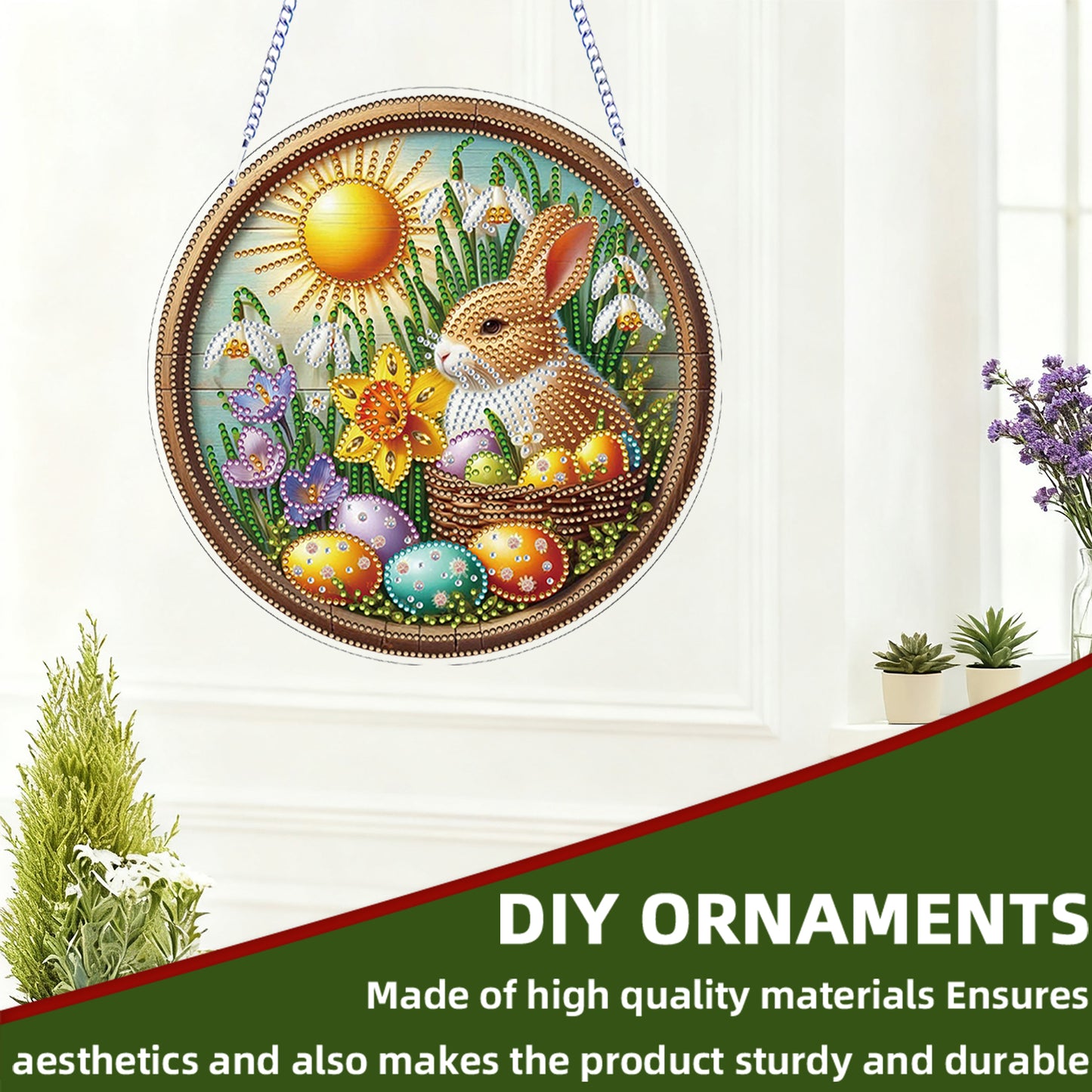 Easter 2D Flat DIY Hanging Diamond Art Ornament Home Window Pendant (Bunny)