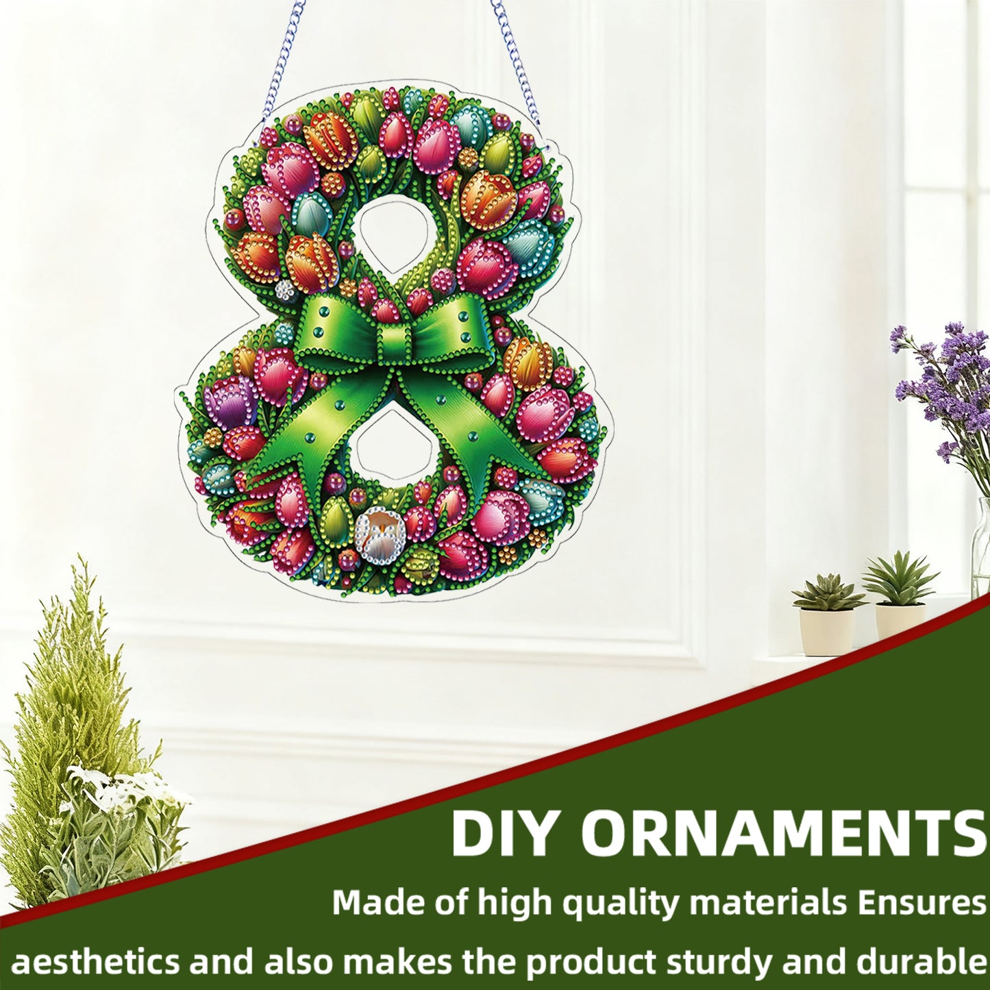 Easter 2D Flat DIY Hanging Diamond Art Ornament Home Window Pendant (Tulip)