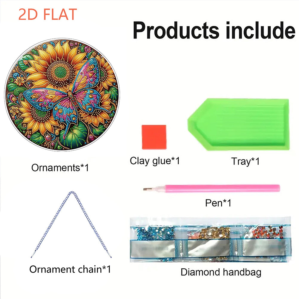 Flower Bird 2D Flat DIY Hanging Diamond Art Ornament Window Pendant (Sunflower)