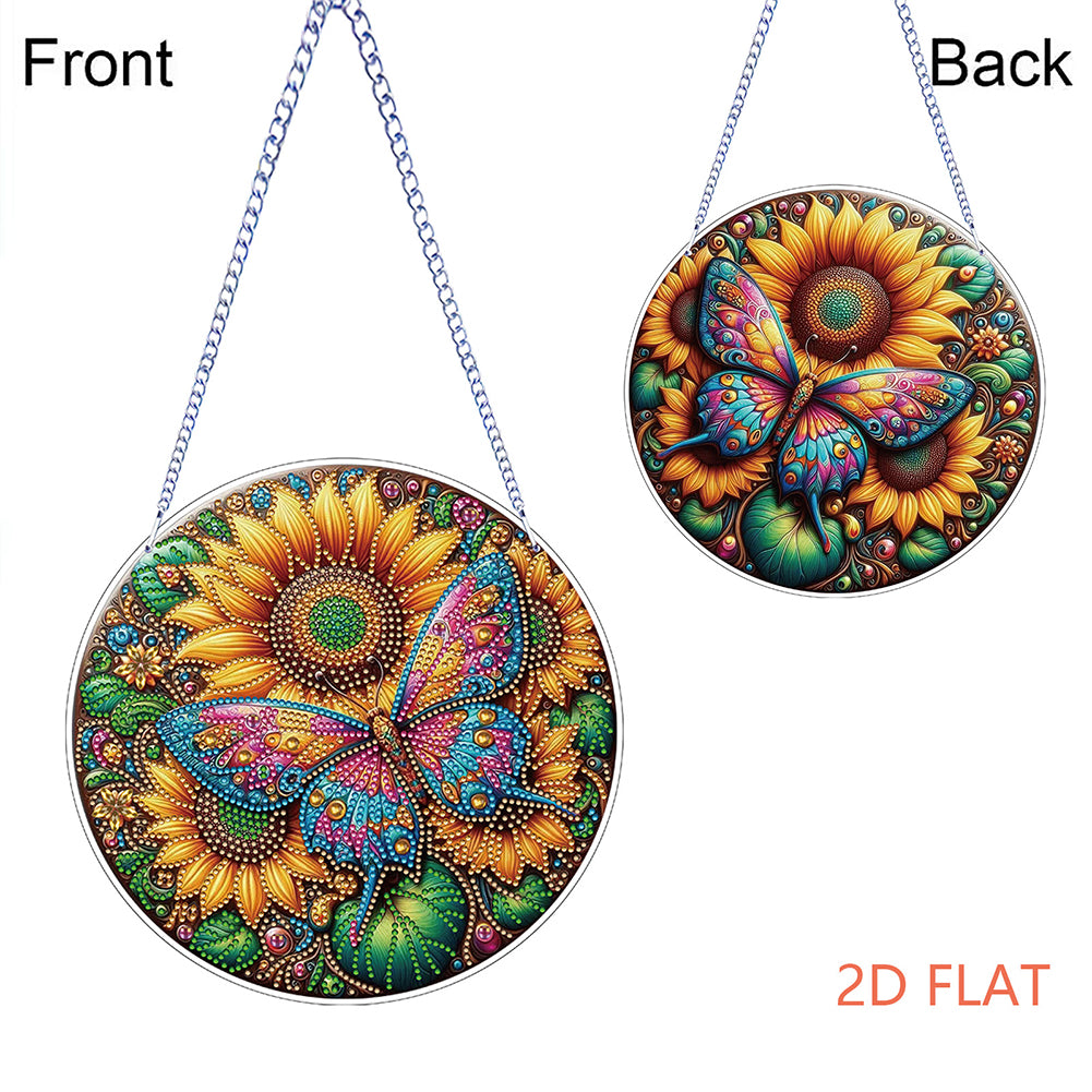 Flower Bird 2D Flat DIY Hanging Diamond Art Ornament Window Pendant (Sunflower)