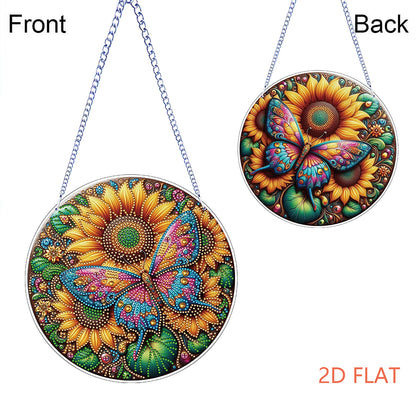 Flower Bird 2D Flat DIY Hanging Diamond Art Ornament Window Pendant (Sunflower)