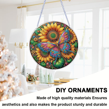 Flower Bird 2D Flat DIY Hanging Diamond Art Ornament Window Pendant (Sunflower)