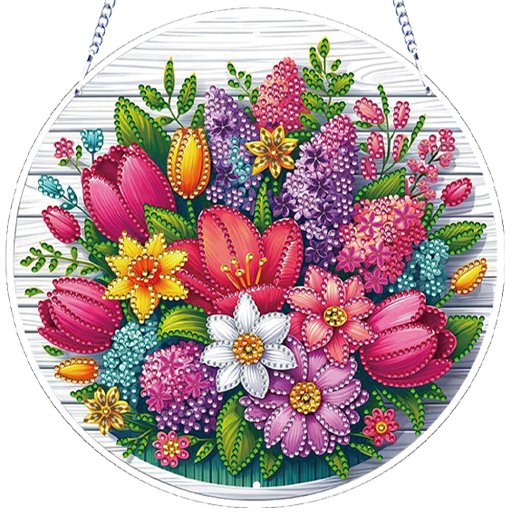 Flower Bird 2D Flat DIY Hanging Diamond Art Ornament Window Pendant (Bouquet)