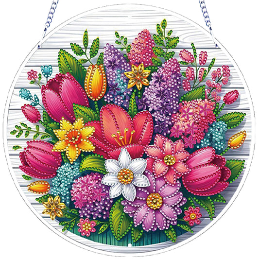 Flower Bird 2D Flat DIY Hanging Diamond Art Ornament Window Pendant (Bouquet)