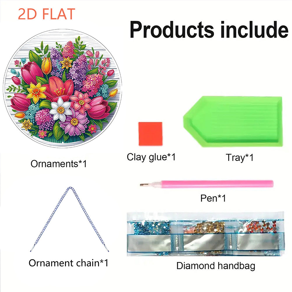 Flower Bird 2D Flat DIY Hanging Diamond Art Ornament Window Pendant (Bouquet)