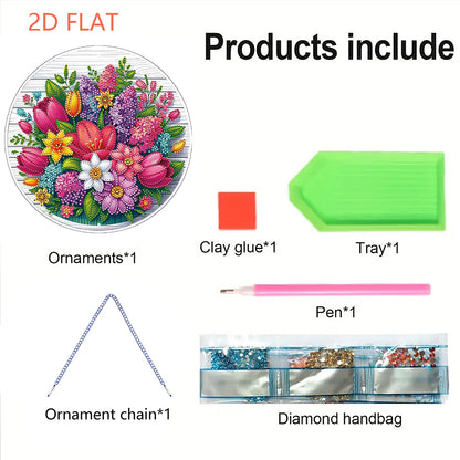 Flower Bird 2D Flat DIY Hanging Diamond Art Ornament Window Pendant (Bouquet)