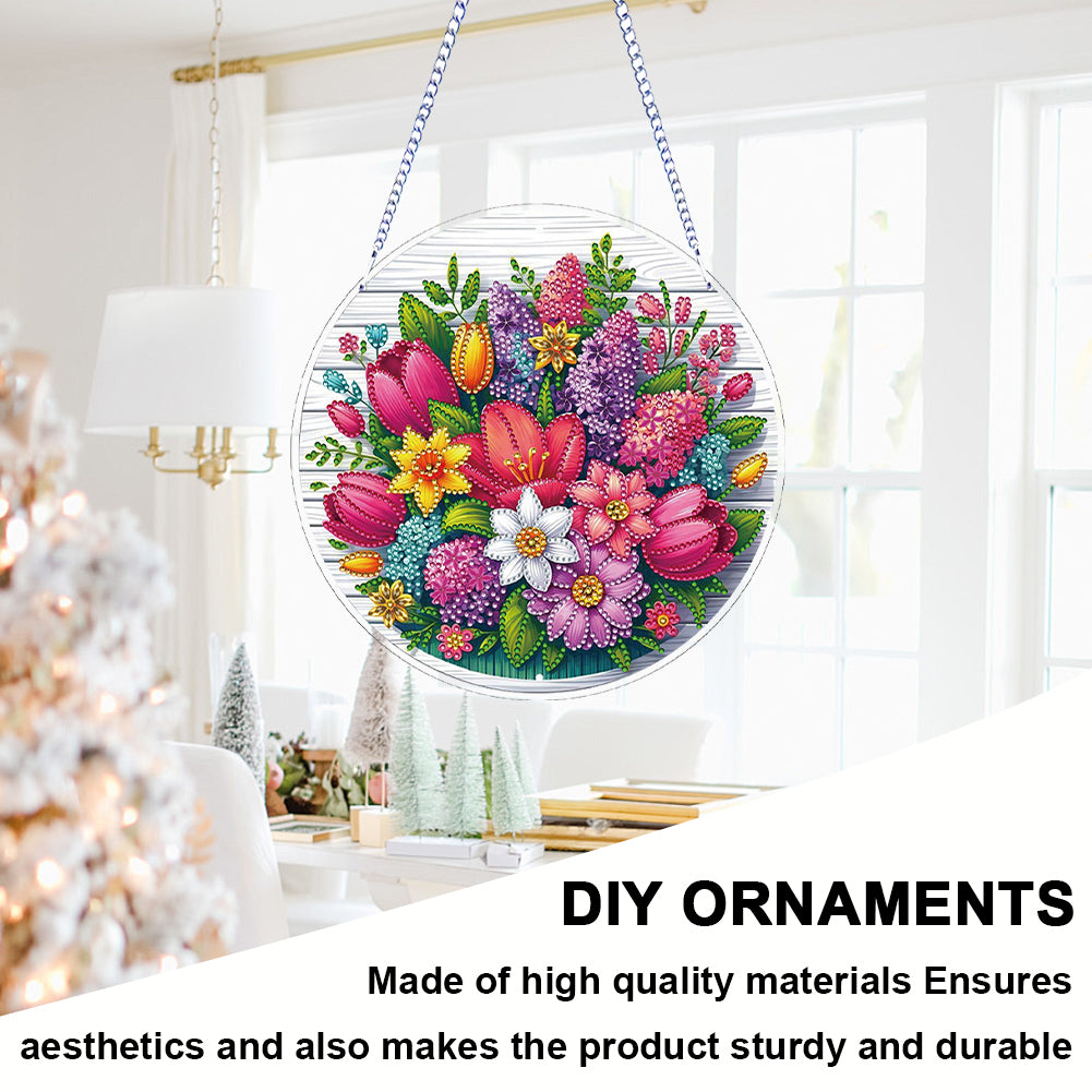 Flower Bird 2D Flat DIY Hanging Diamond Art Ornament Window Pendant (Bouquet)