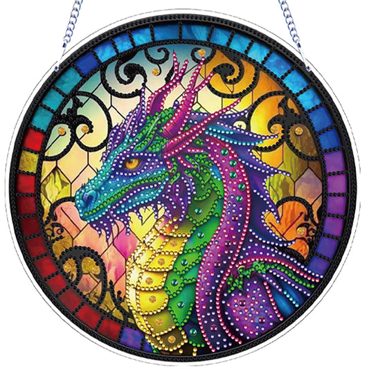 Flower Bird 2D Flat DIY Hanging Diamond Art Ornament Window Pendant (Dragon)