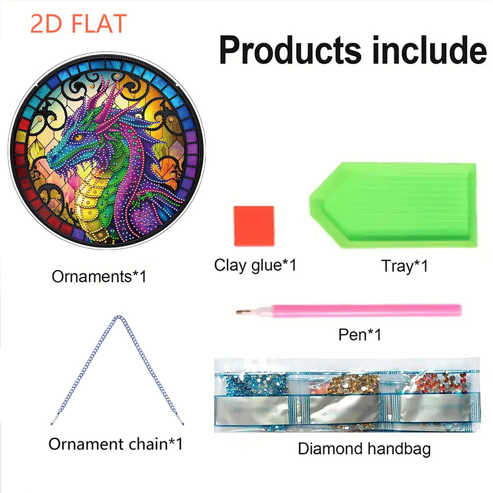Flower Bird 2D Flat DIY Hanging Diamond Art Ornament Window Pendant (Dragon)