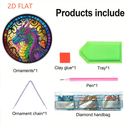 Flower Bird 2D Flat DIY Hanging Diamond Art Ornament Window Pendant (Dragon)