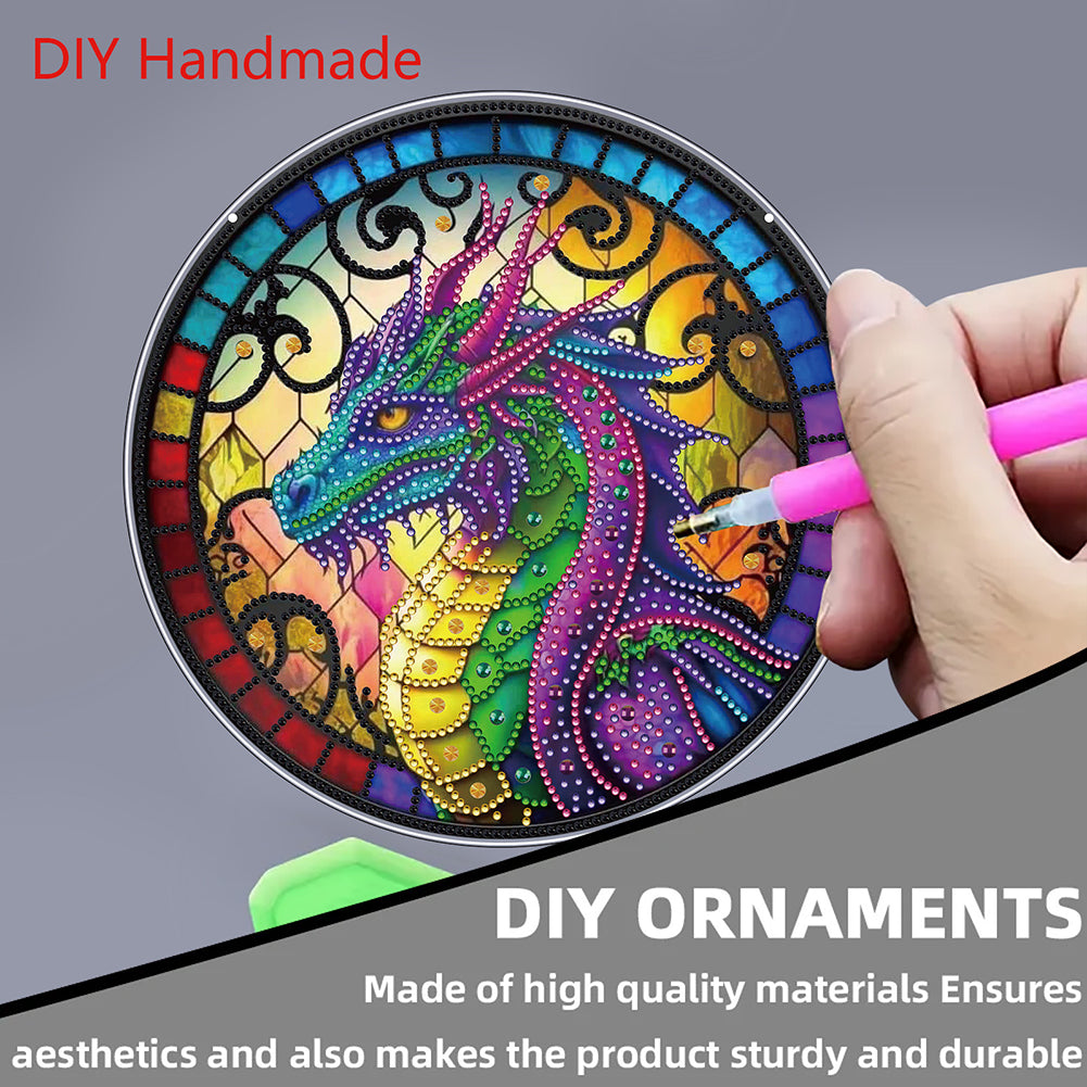 Flower Bird 2D Flat DIY Hanging Diamond Art Ornament Window Pendant (Dragon)