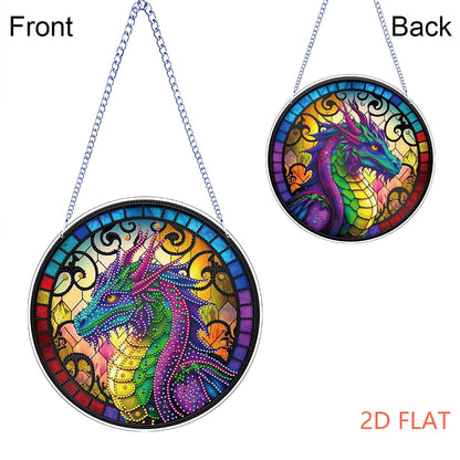 Flower Bird 2D Flat DIY Hanging Diamond Art Ornament Window Pendant (Dragon)