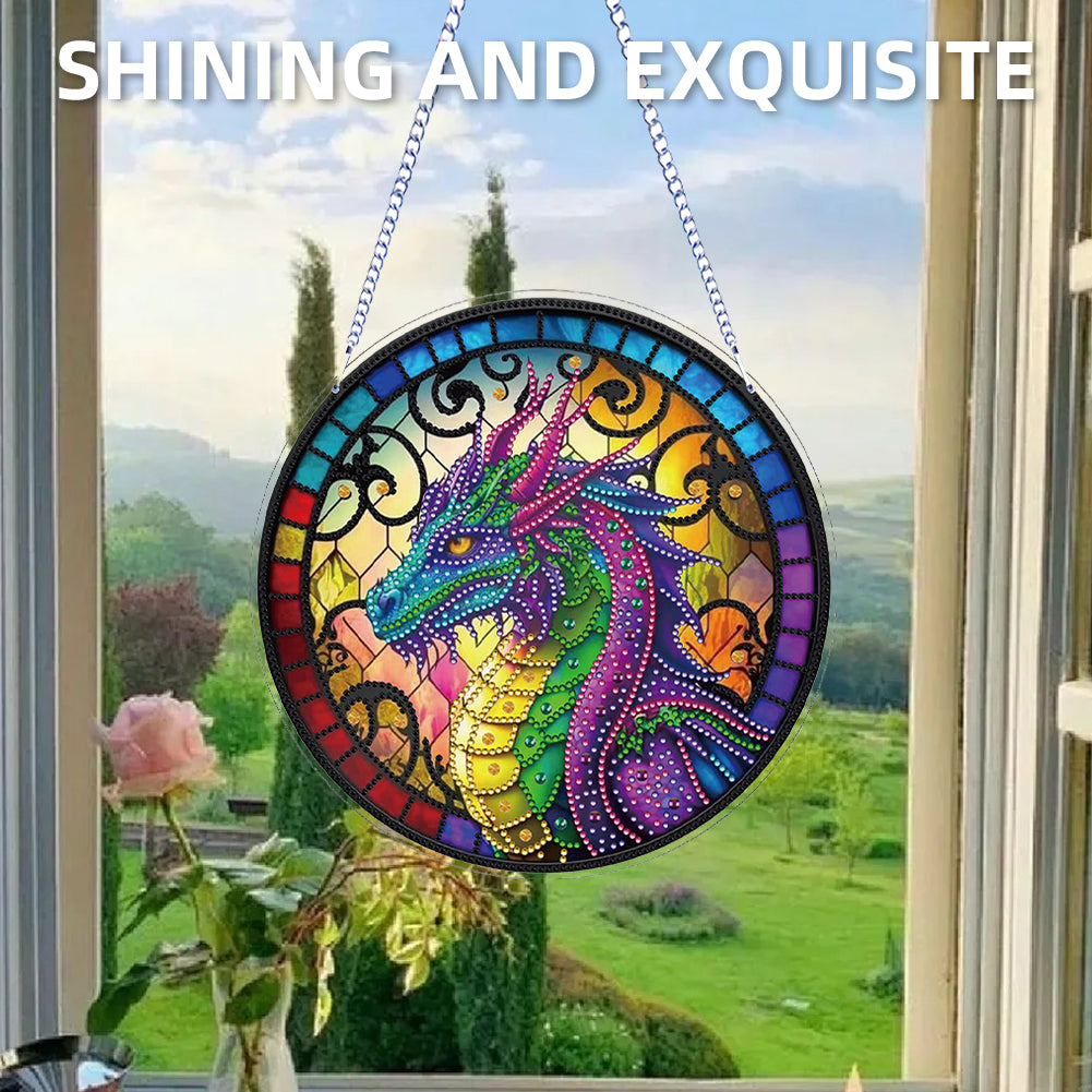 Flower Bird 2D Flat DIY Hanging Diamond Art Ornament Window Pendant (Dragon)