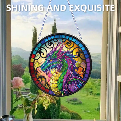 Flower Bird 2D Flat DIY Hanging Diamond Art Ornament Window Pendant (Dragon)