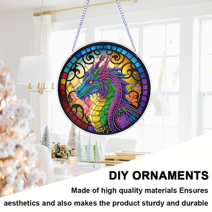 Flower Bird 2D Flat DIY Hanging Diamond Art Ornament Window Pendant (Dragon)