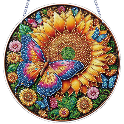 Flower Bird 2D Flat DIY Hanging Diamond Art Ornament Window Pendant (Butterfly)