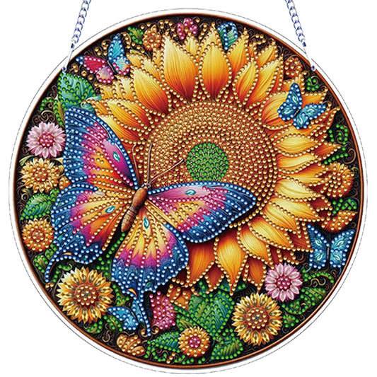 Flower Bird 2D Flat DIY Hanging Diamond Art Ornament Window Pendant (Butterfly)