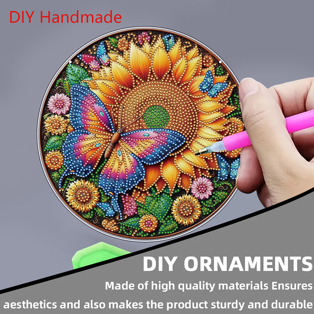 Flower Bird 2D Flat DIY Hanging Diamond Art Ornament Window Pendant (Butterfly)