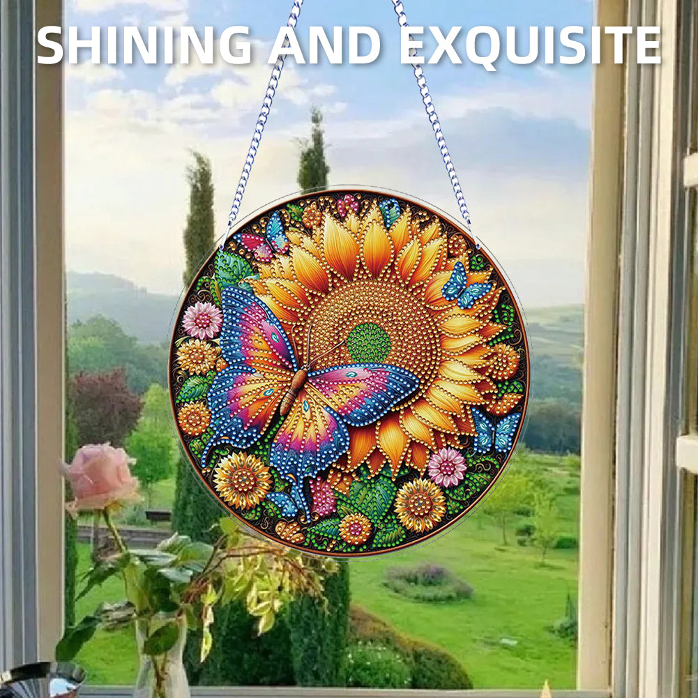 Flower Bird 2D Flat DIY Hanging Diamond Art Ornament Window Pendant (Butterfly)