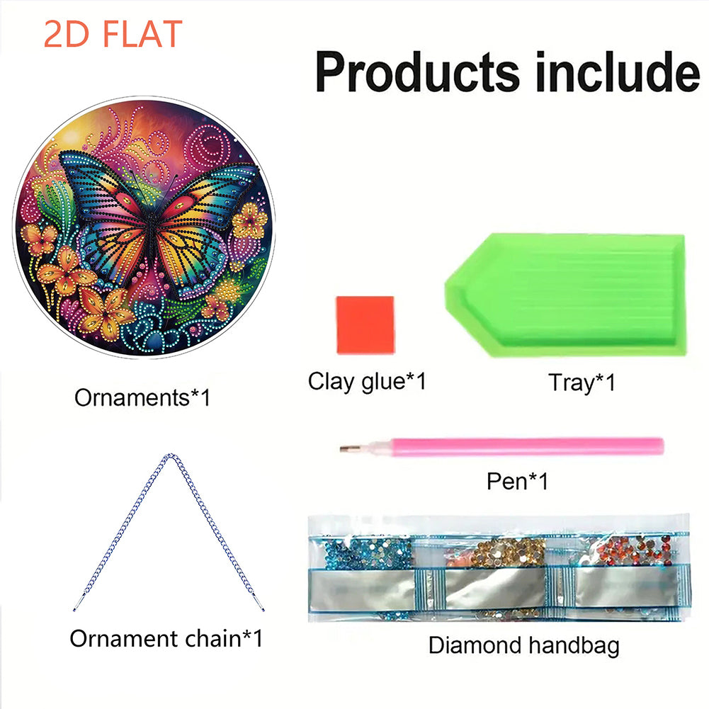 Flower Bird 2D Flat DIY Hanging Diamond Art Ornament Window Pendant (Butterfly)