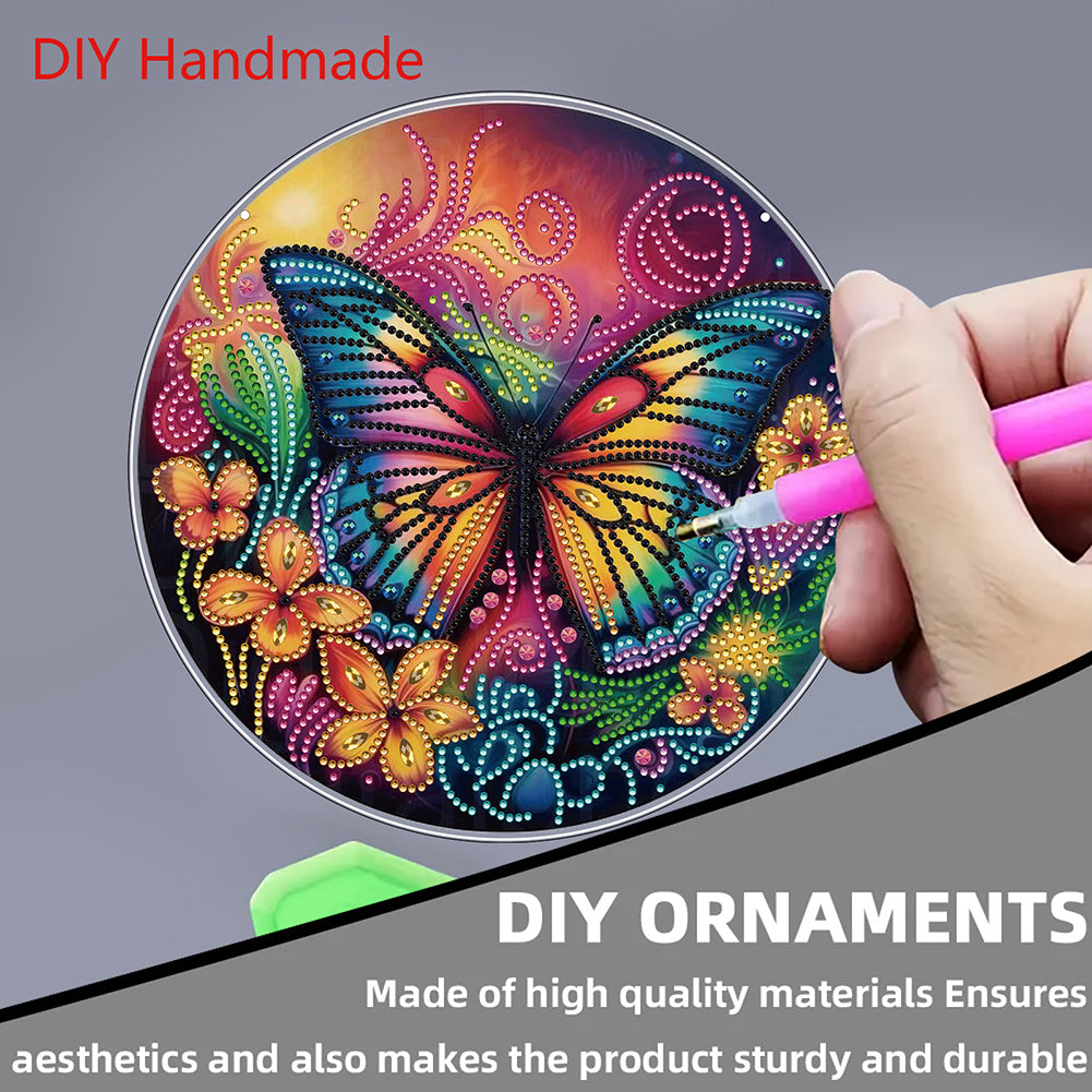Flower Bird 2D Flat DIY Hanging Diamond Art Ornament Window Pendant (Butterfly)