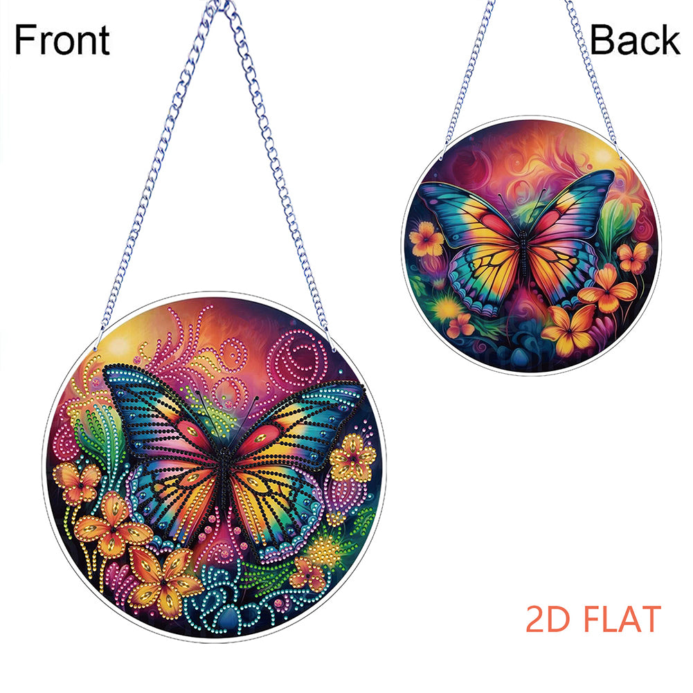 Flower Bird 2D Flat DIY Hanging Diamond Art Ornament Window Pendant (Butterfly)