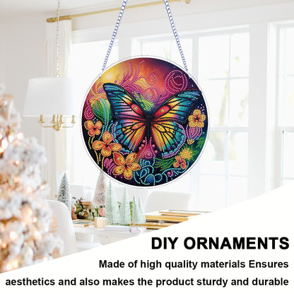 Flower Bird 2D Flat DIY Hanging Diamond Art Ornament Window Pendant (Butterfly)