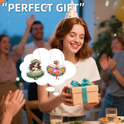 2Pcs Girl 2D Flat DIY Hanging Diamond Art Ornament Window Pendant (Floral Skirt)