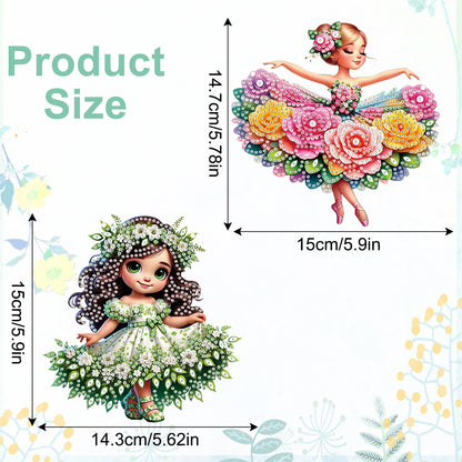 2Pcs Girl 2D Flat DIY Hanging Diamond Art Ornament Window Pendant (Floral Skirt)