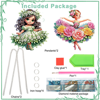 2Pcs Girl 2D Flat DIY Hanging Diamond Art Ornament Window Pendant (Floral Skirt)