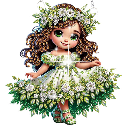 2Pcs Girl 2D Flat DIY Hanging Diamond Art Ornament Window Pendant (Floral Skirt)