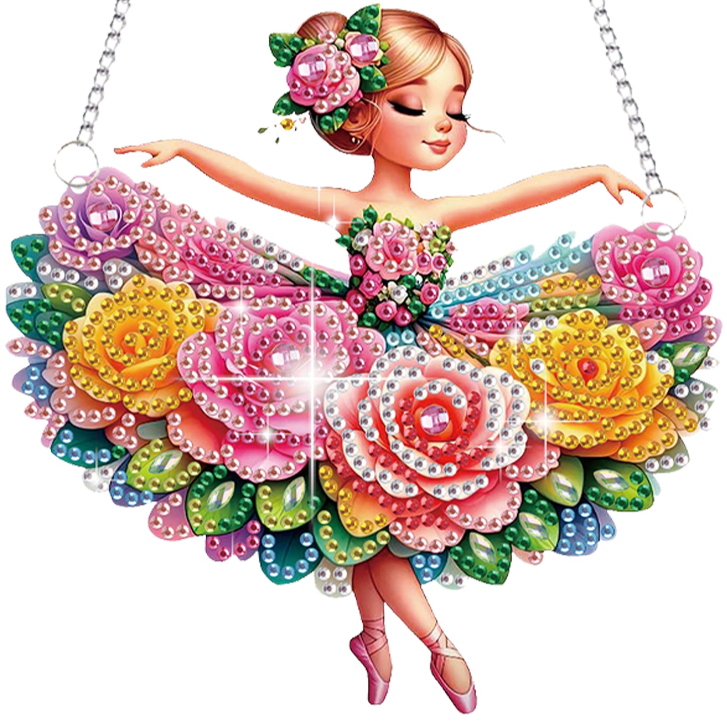 2Pcs Girl 2D Flat DIY Hanging Diamond Art Ornament Window Pendant (Floral Skirt)