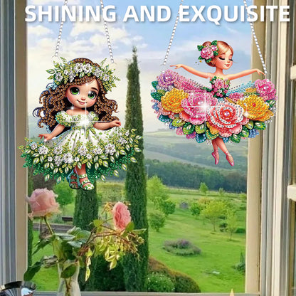 2Pcs Girl 2D Flat DIY Hanging Diamond Art Ornament Window Pendant (Floral Skirt)