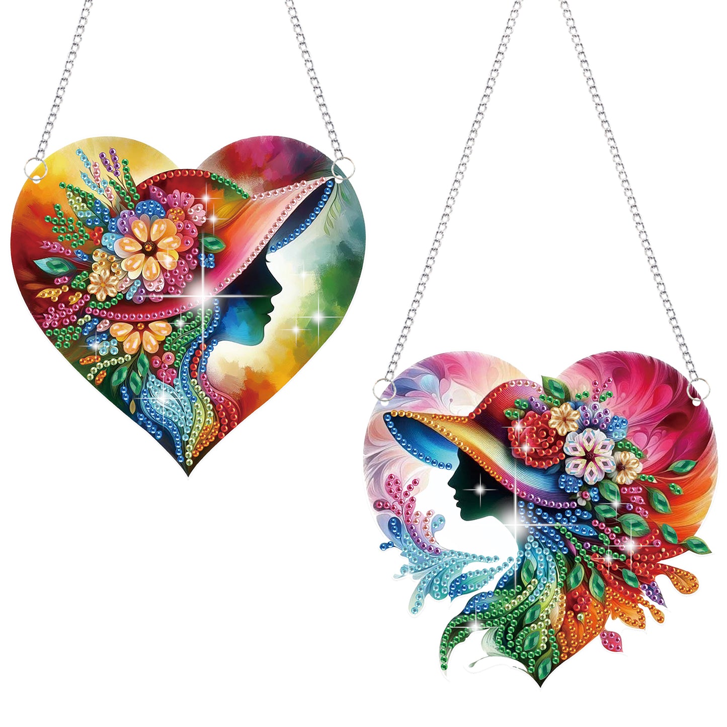 2Pcs Girl 2D Flat DIY Hanging Diamond Art Ornament Window Pendant (Top Hat)