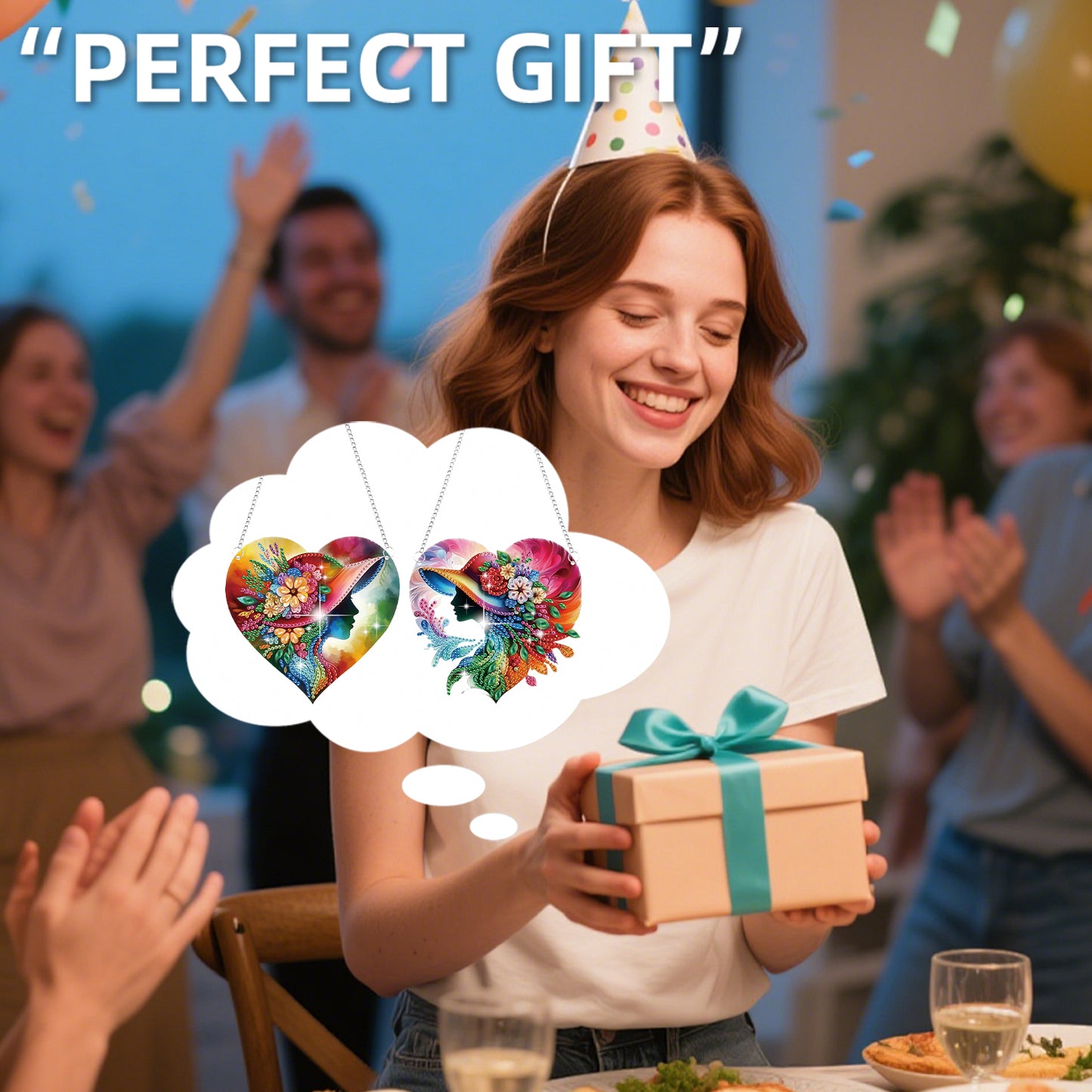 2Pcs Girl 2D Flat DIY Hanging Diamond Art Ornament Window Pendant (Top Hat)