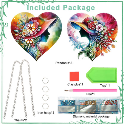 2Pcs Girl 2D Flat DIY Hanging Diamond Art Ornament Window Pendant (Top Hat)