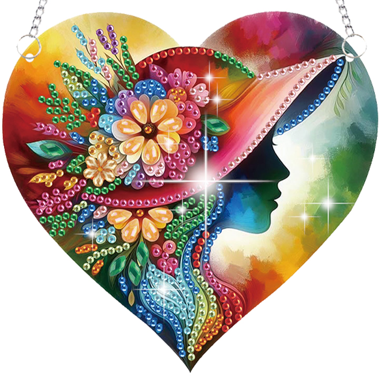 2Pcs Girl 2D Flat DIY Hanging Diamond Art Ornament Window Pendant (Top Hat)