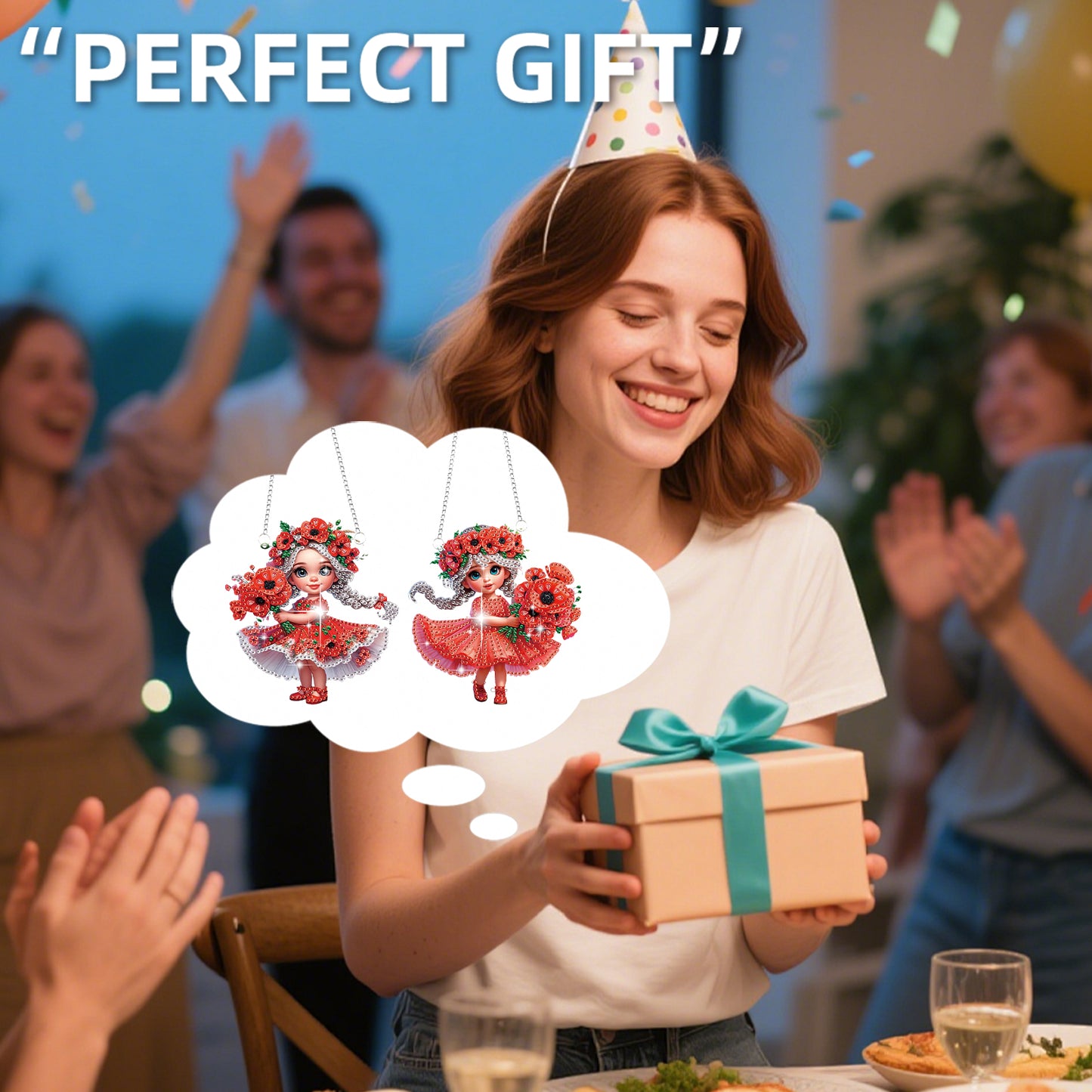 2Pcs Girl 2D Flat DIY Hanging Diamond Art Ornament Window Pendant (Poppy Flower)