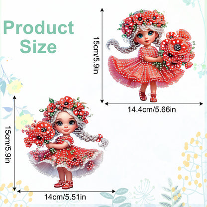 2Pcs Girl 2D Flat DIY Hanging Diamond Art Ornament Window Pendant (Poppy Flower)